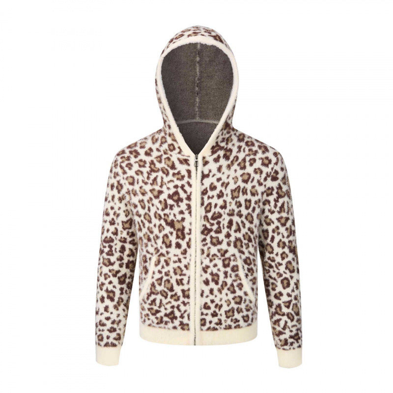 Damen Kapuzen-Fleecejacke aus Teddystoff mit Leopardenmuster und Reißverschluss Echo Archiv