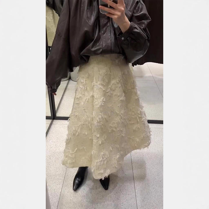 Damen Midirock mit hoher Taille und fransiger Struktur Echoarchiv