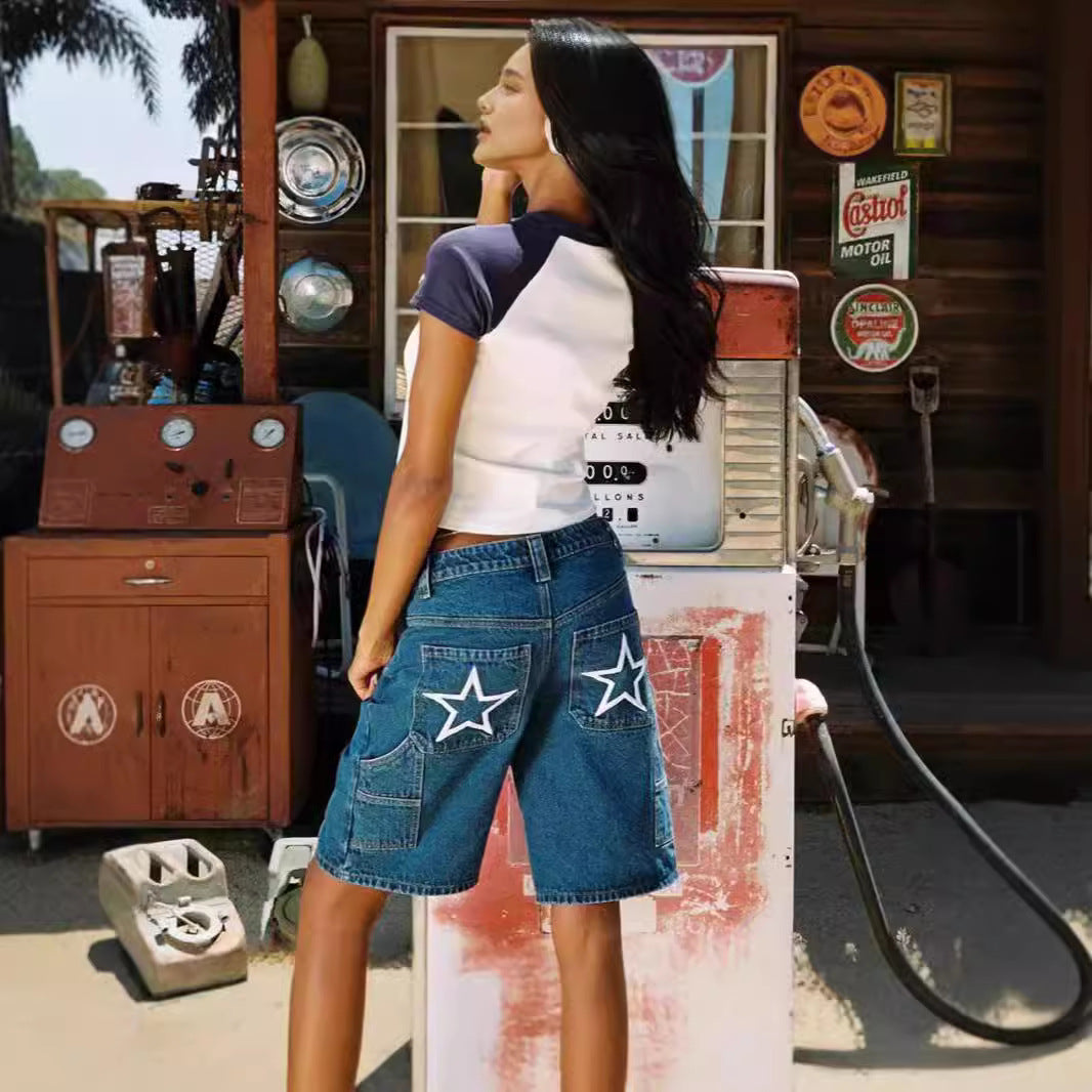 Damen modische Denim-Shorts im lässigen Schnitt mit hoher Taille Echo Archiv
