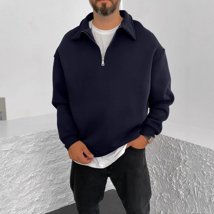 Herren Oversize Halbzip-Sweatshirt mit aufgestelltem Kragen – Cavarno