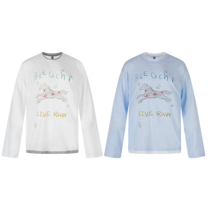 Damen Langarmshirt mit illustrativem Pferde‑Print und Lagenoptik Echoarchiv