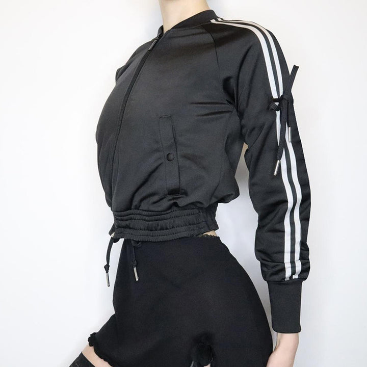 Damen nan sportive Zip-Jacke im Bomberstil mit seitlichen Streifen, Ärmel-Bindebändern und Kordelbund Echo Archiv