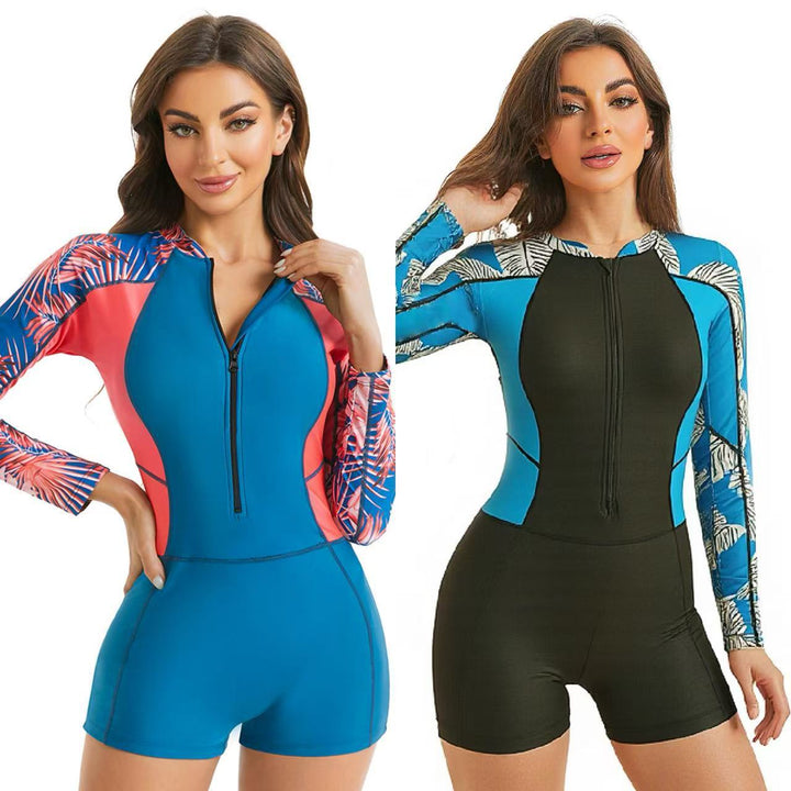 Damen Rashguard Anzug mit Hohem Kragen und Farbblock-Design Echo Archiv
