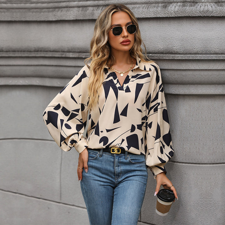 Damen Elegante Bluse mit geometrischem Muster und Ballonärmeln Echo Archiv