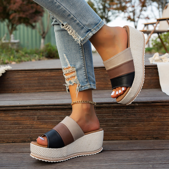 Damen nan Slip-On Plateau-Espadrille mit mehrlagigen Riemen und gewebter Keilsohle Echo Archiv