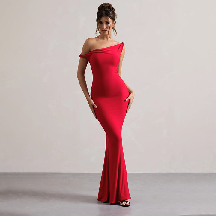 Damen Elegantes Off-Shoulder Maxikleid Echo Archiv