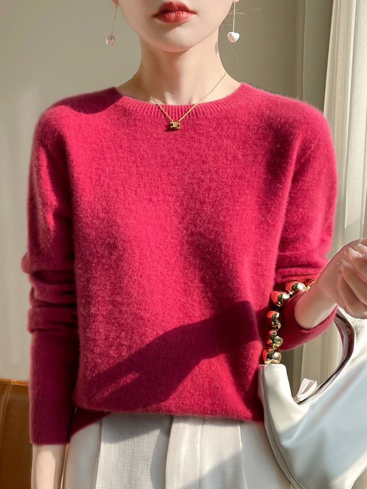 Damen Luxuriöser Kuschelstrick-Pullover mit Rundhals und Mohair-Optik Echoarchiv
