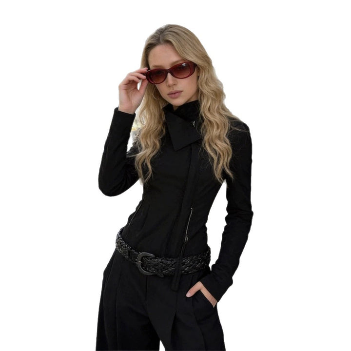 Damen Taillierte Zip-Jacke mit asymmetrischem Kragen und figurformender Silhouette Echoarchiv