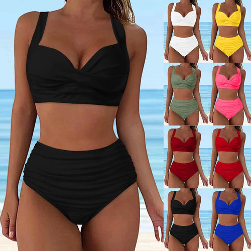 Damen Hochtailliertes Bikini-Set mit eleganter Faltenoptik Echo Archiv