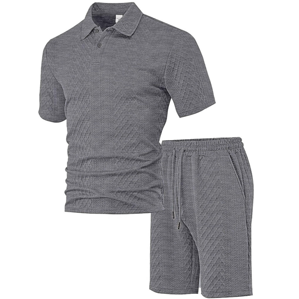 Herren nan strukturiertes Poloshirt- und Bermudashorts-Set aus gesteppter Baumwollmischung Echo Archiv