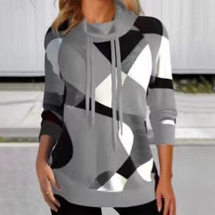 Damen Geometrischer Kapuzenpullover mit Kordelzug, Longline-Schnitt und Seitentaschen Echoarchiv