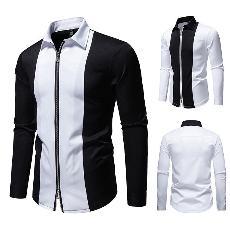 Herren modisches Langarmshirt mit stylischem Stehkragen und kontrastierenden Paspeln Echoarchiv