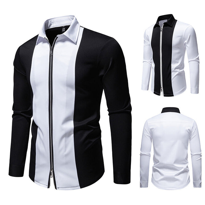 Herren modisches Langarmshirt mit stylischem Stehkragen und kontrastierenden Paspeln Echoarchiv