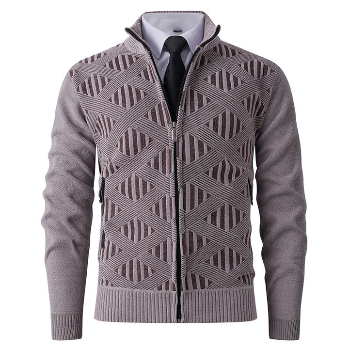 Herren elegante Strickjacke mit strukturiertem Design und hohem Stehkragen Echoarchiv