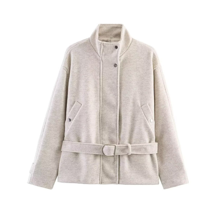 Damen Kurzjacke aus Wollmix mit Taillengürtel, Stehkragen und Pattentaschen Echo Archiv
