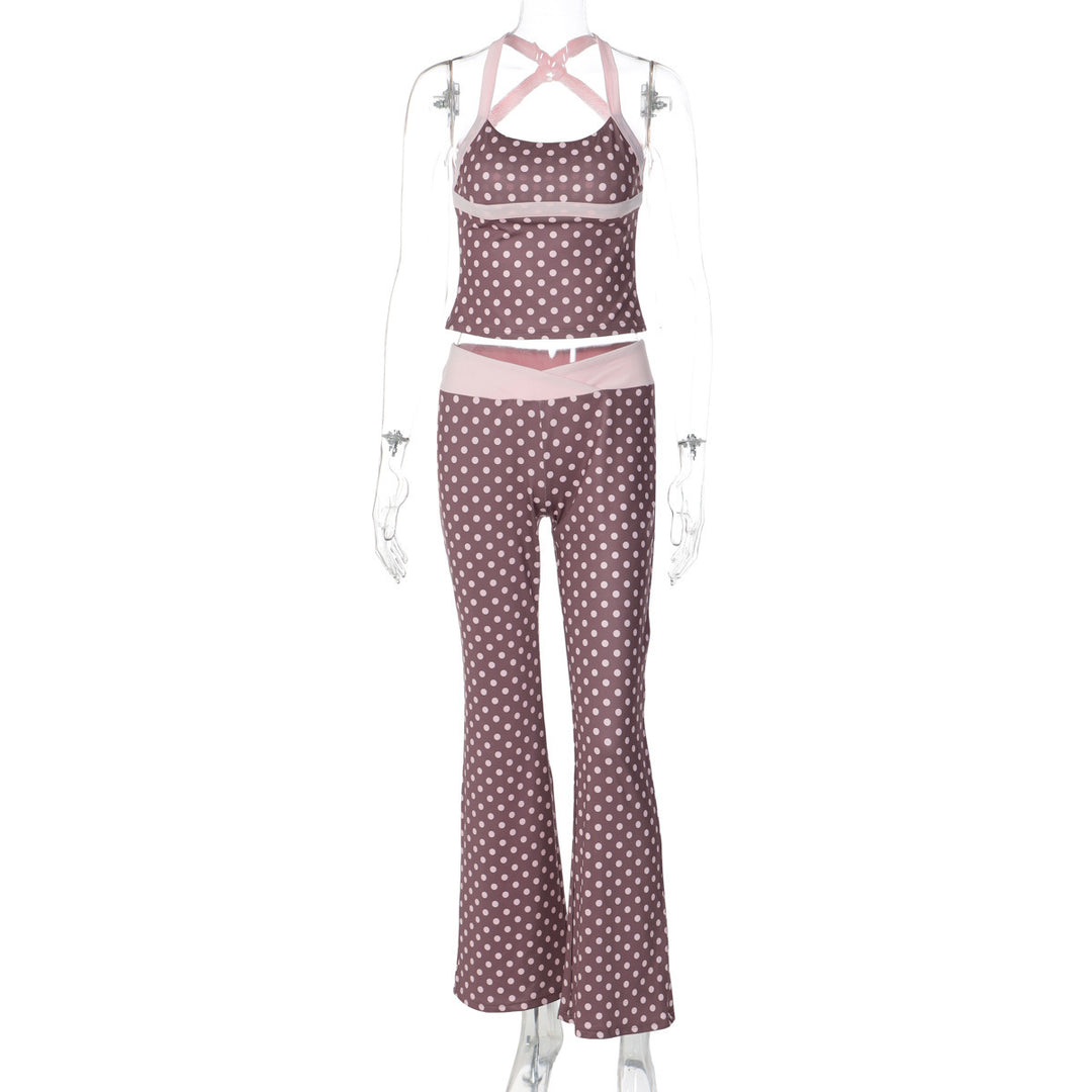 Damen Polka Dot Sportanzug mit cropped Oberteil und Flared Pants Echo Archiv