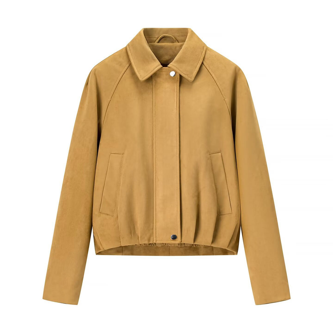Damen nan kurze Blousonjacke aus Veloursoptik mit Hemdkragen, Raglanärmeln und elastischem Saum Echo Archiv