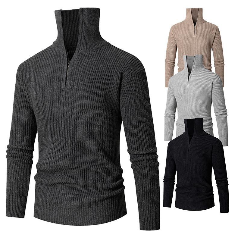 Herren nan strukturierter Halbzip-Pullover mit hohem Kragen, robuster Rippstruktur und elastischen Bündchen Echo Archiv