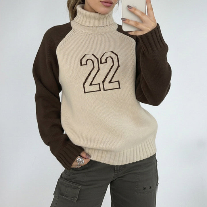 Damen Rollkragenpullover mit Raglanärmeln und Zahlen-Intarsia Echo Archiv