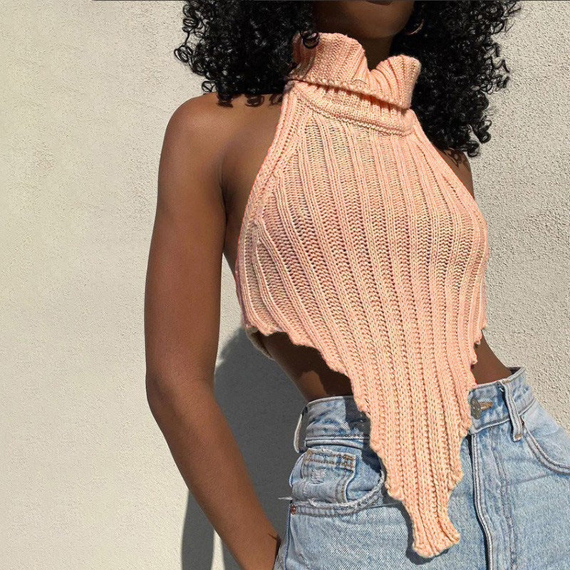 Damen cropped Stricktop mit hohem Kragen Echo Archiv