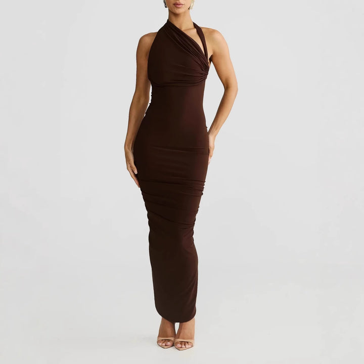 Damen Elegantes langes Wickelkleid mit schulterfreiem Design und gerafftem Oberteil Echo Archiv