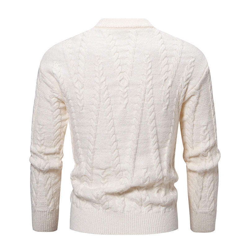 Herren Strickpullover mit klassischem Zopfdesign und hohem Kragen Echoarchiv