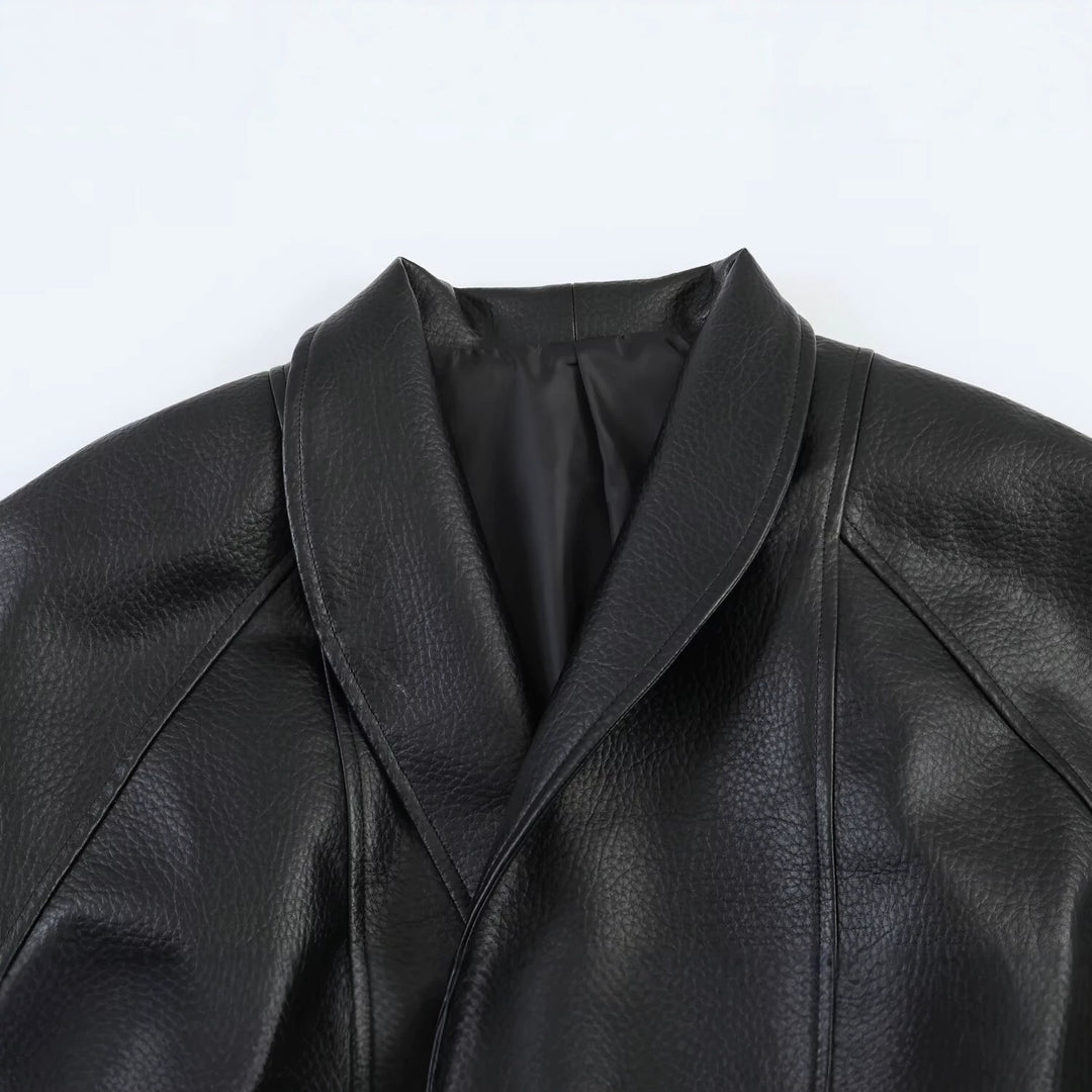 Damen Lederoptik-Wickeljacke mit Bindegürtel Echo Archiv