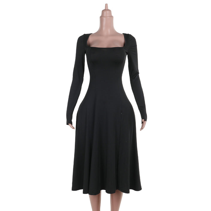 Damen Elegantes Langarmkleid mit quadratischem Ausschnitt und schwingendem Rock Echo Archiv