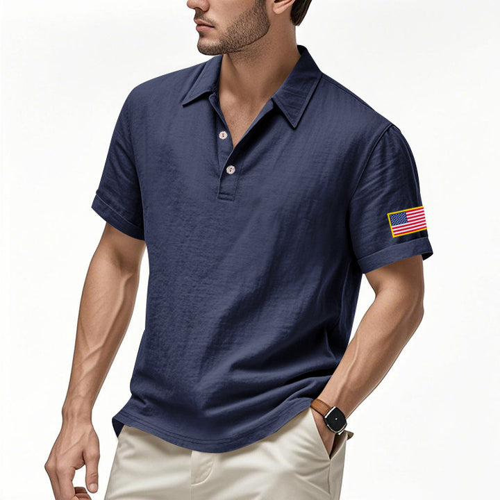 Herren Poloshirt mit modischem USA-Flaggenmotiv und strukturiertem Design Echoarchiv