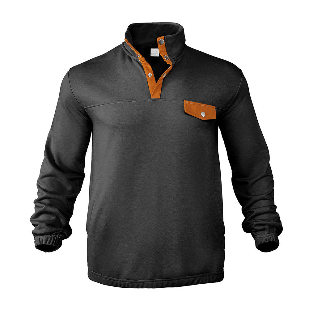 Herren Stehkragen Pullover mit Lederdetails Echoarchiv