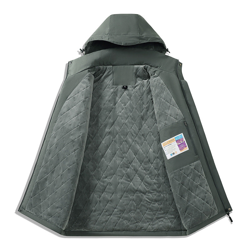 Herren zweifarbige Softshell-Outdoormantel mit winddichter Membran, verstellbarer Kapuze und verdeckter Brusttasche – Taviero
