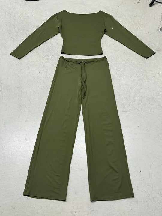 Damen Lounge-Set mit Off-Shoulder-Stretchtop und weiter Kordelbundhose Echo Archiv
