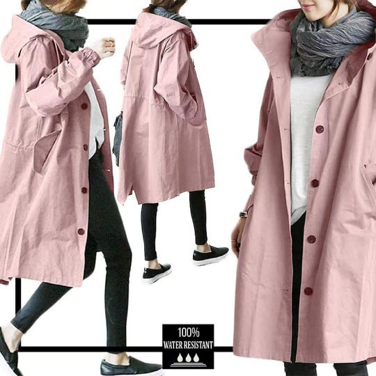Damen nan leichter oversized Parka-Mantel mit Kapuze, Taillenzug und seitlichem Gehschlitz Echo Archiv