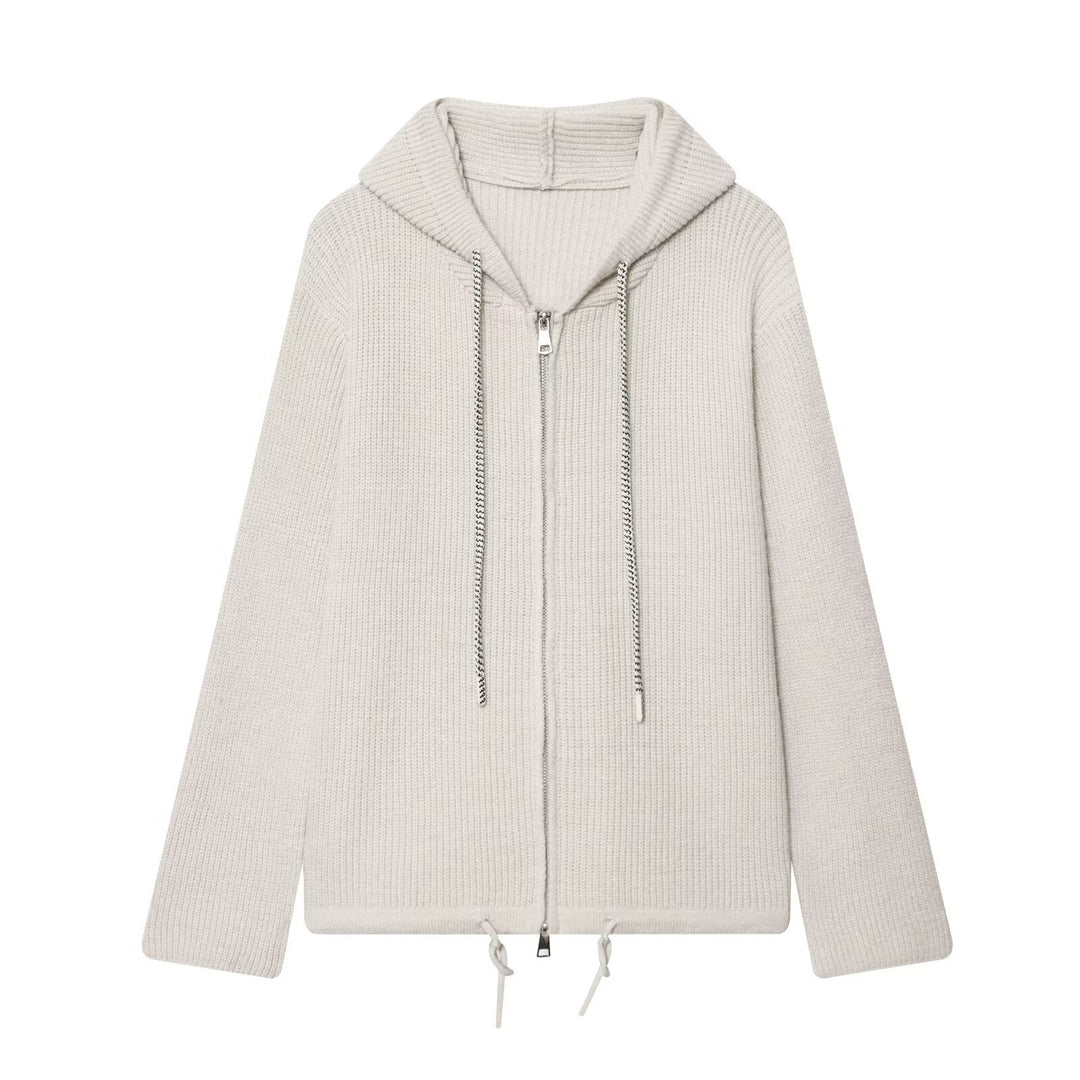 Damen Grobstrick-Kapuzenjacke mit Reißverschluss und Kordelzug Echo Archiv