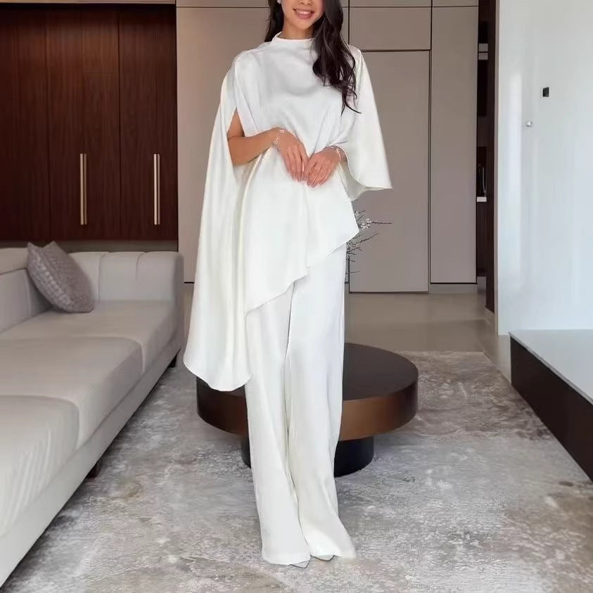 Damen Zweiteiliges Chiffon-Cape mit asymmetrischem Saum und Hose mit elastischem Bund Echo Archiv