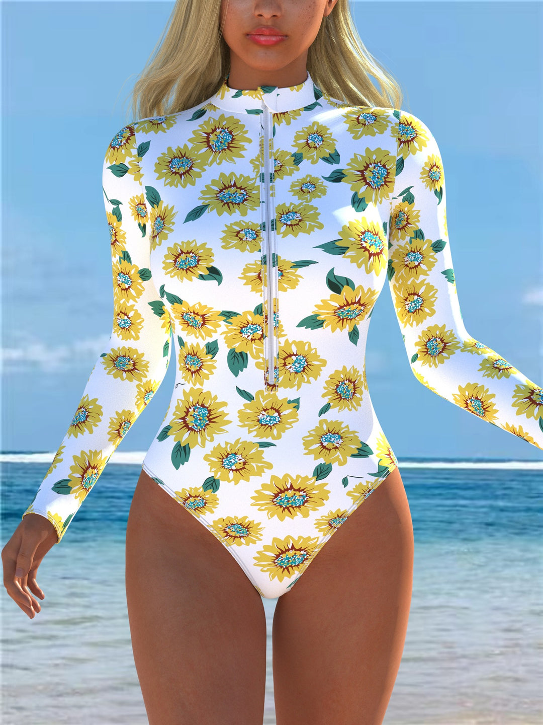 Damen Einteiler Badeanzug mit modischem Blumenmuster und hohem Kragen Echo Archiv