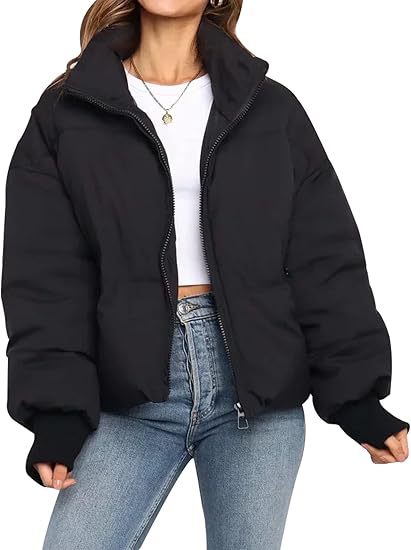 Damen Kurz geschnittene Stepp-Winterjacke mit Stehkragen, Reißverschluss und Rippbündchen Echo Archiv