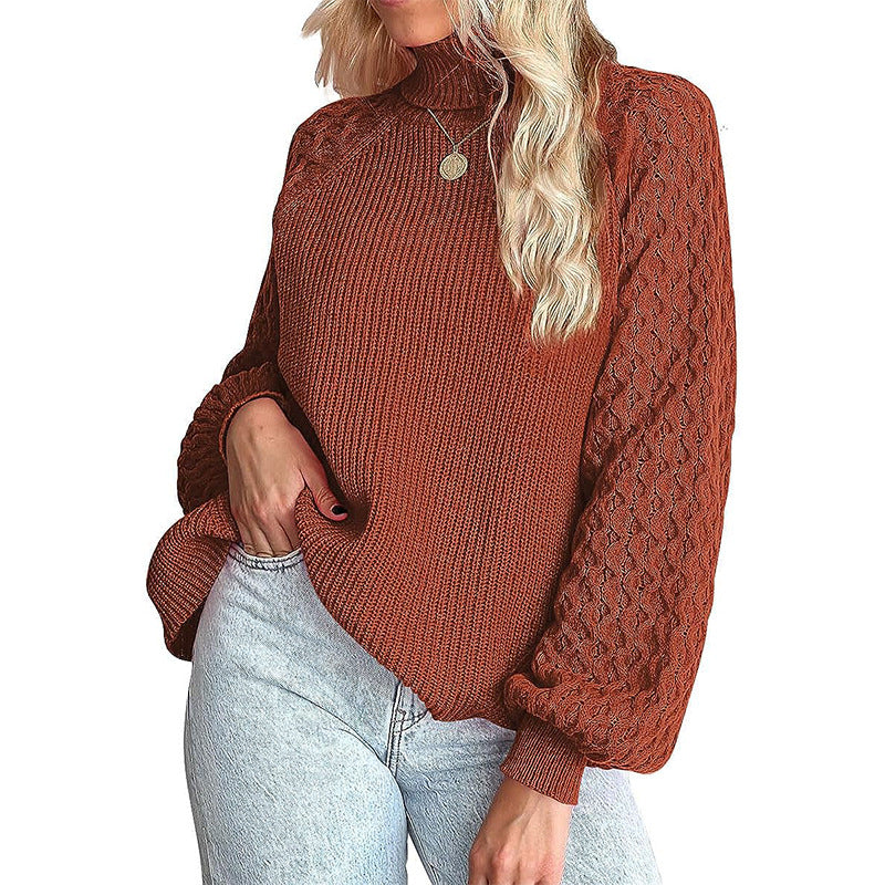 Damen Feinstrickpullover mit Rollkragen und voluminösen Zopfmuster-Ärmeln Echo Archiv