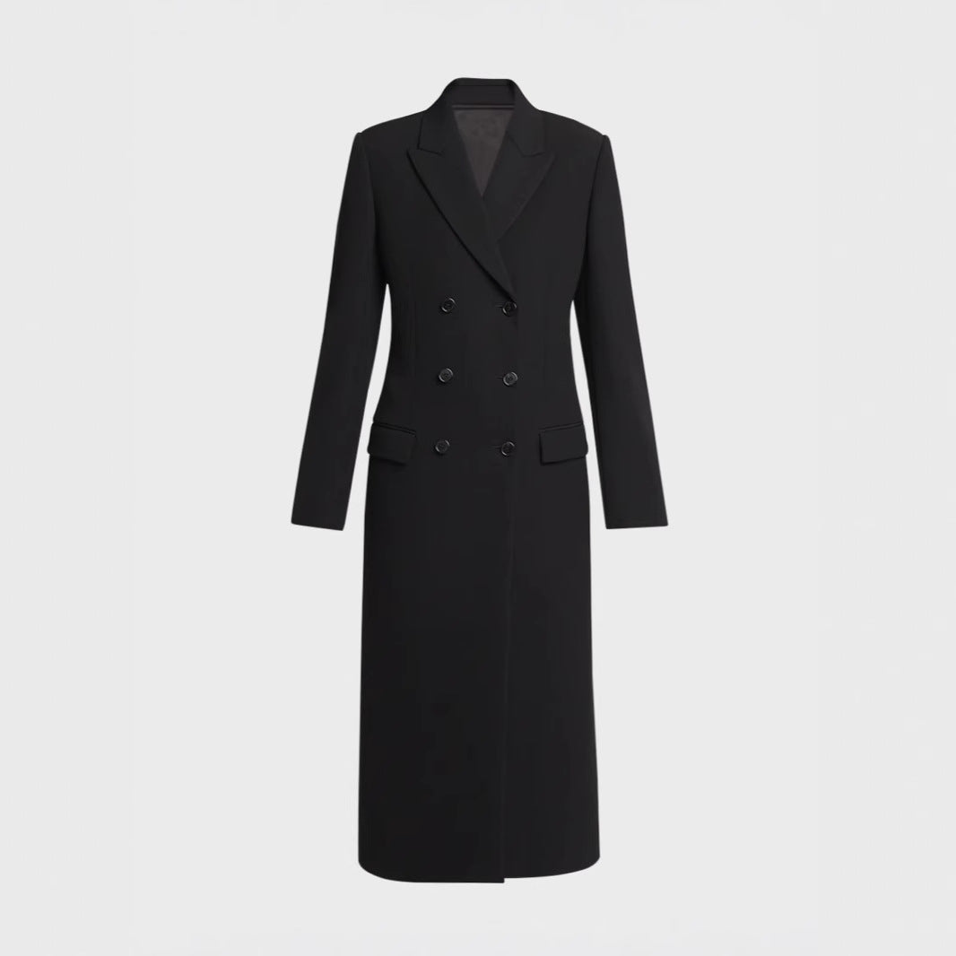 Damen Midilanger Doppelreihiger Blazer‑Mantel mit strukturierter Schulter und schlanker Passform Echoarchiv
