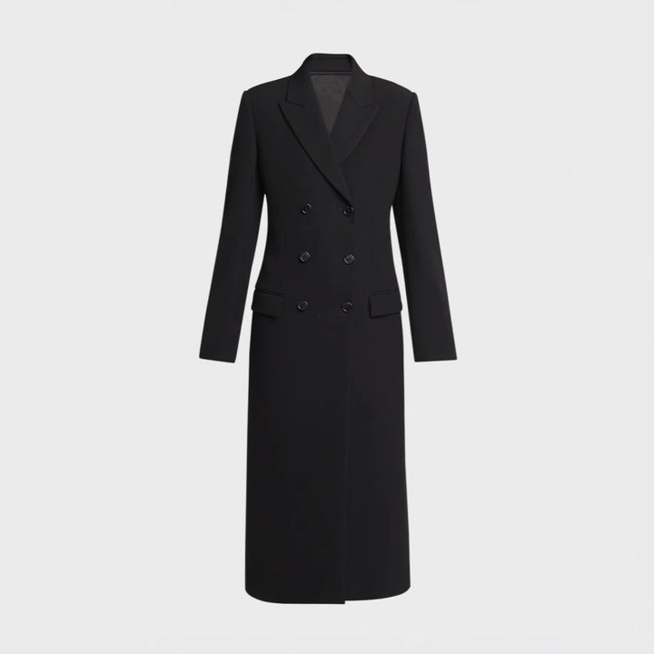 Damen Midilanger Doppelreihiger Blazer‑Mantel mit strukturierter Schulter und schlanker Passform Echoarchiv