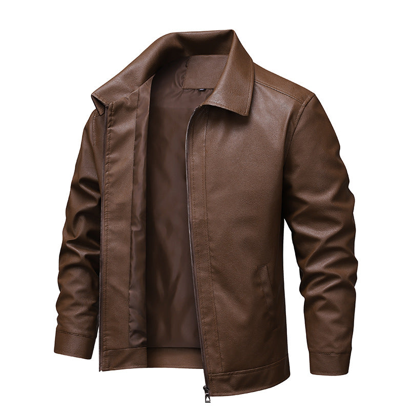 Herren Slim-Fit Kunstleder-Fliegerjacke mit Hemdkragen und Reißverschluss – Taviero