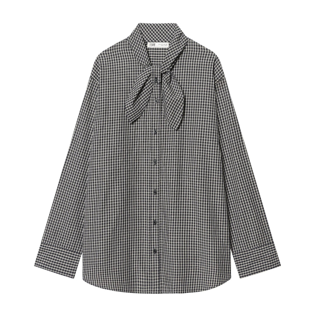 Damen Kariertes Blusenshirt mit Schleifenkragen und lässiger Passform Echo Archiv