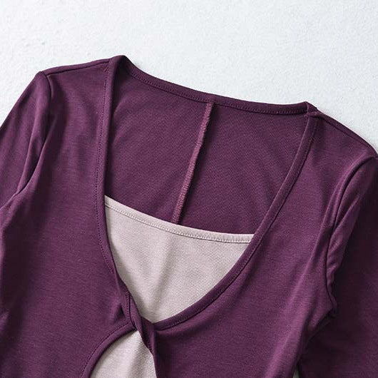 Damen Lagen‑Look Shirt mit Knotenfront, Dreiviertelärmel und integriertem Untertop Echoarchiv