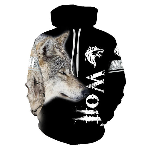 Unisex Kapuzenpullover mit kreativem Wolfsmotiv Echoarchiv