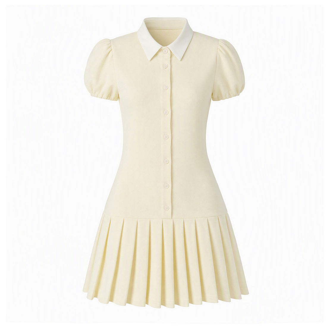 Damen Figurbetontes Hemdblusenkleid mit Puffärmeln und plissiertem Faltenrock Echoarchiv