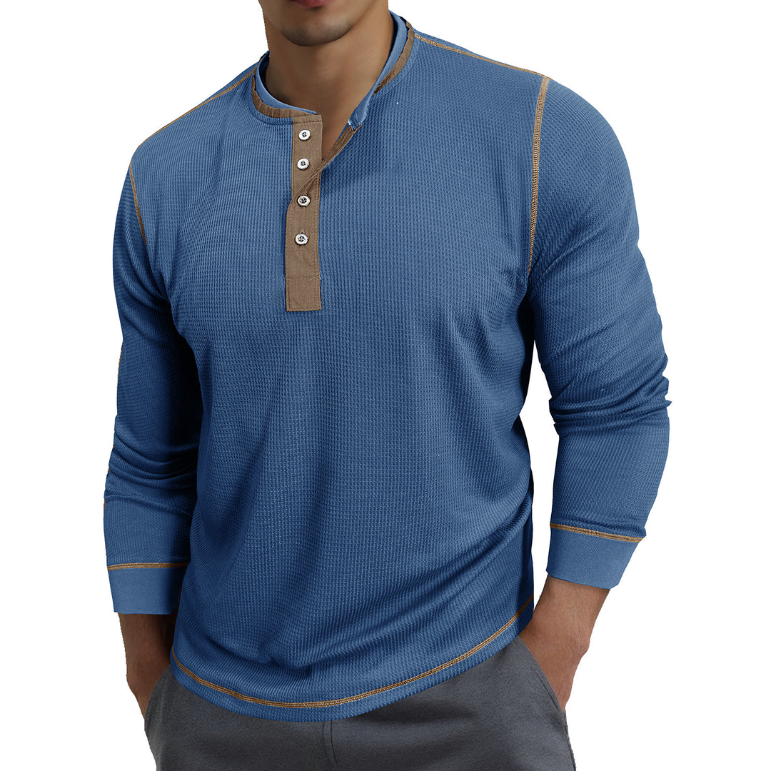 Herren Waffelstruktur Langarmshirt mit modischem Henley-Ausschnitt Echoarchiv