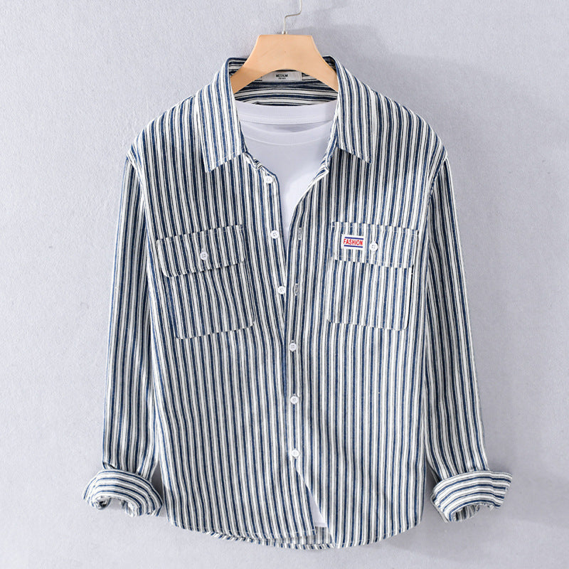 Herren Maritimes Streifen-Überhemd aus Baumwoll‑Twill mit Brustklappen und Relaxed-Fit Echoarchiv