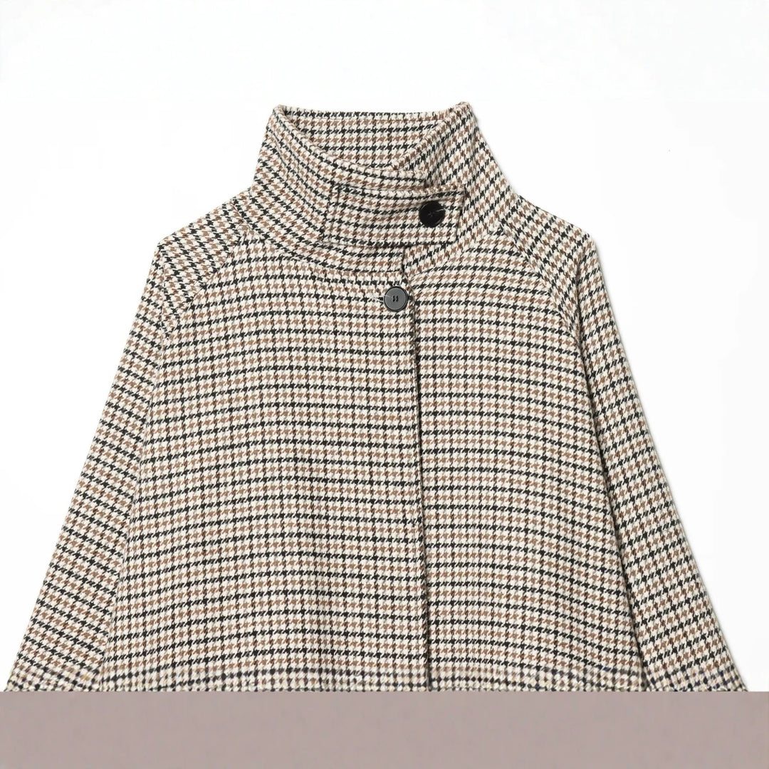 Damen Kurzjacke im Hahnentritt‑Muster mit hohem Stehkragen und Oversize‑Raglanärmeln Echo Archiv