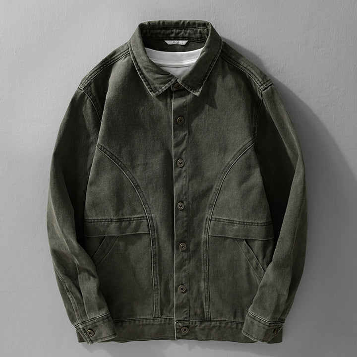 Herren robuste Canvas-Workerjacke mit Fronttaschen und markanten Ziernähten Echoarchiv
