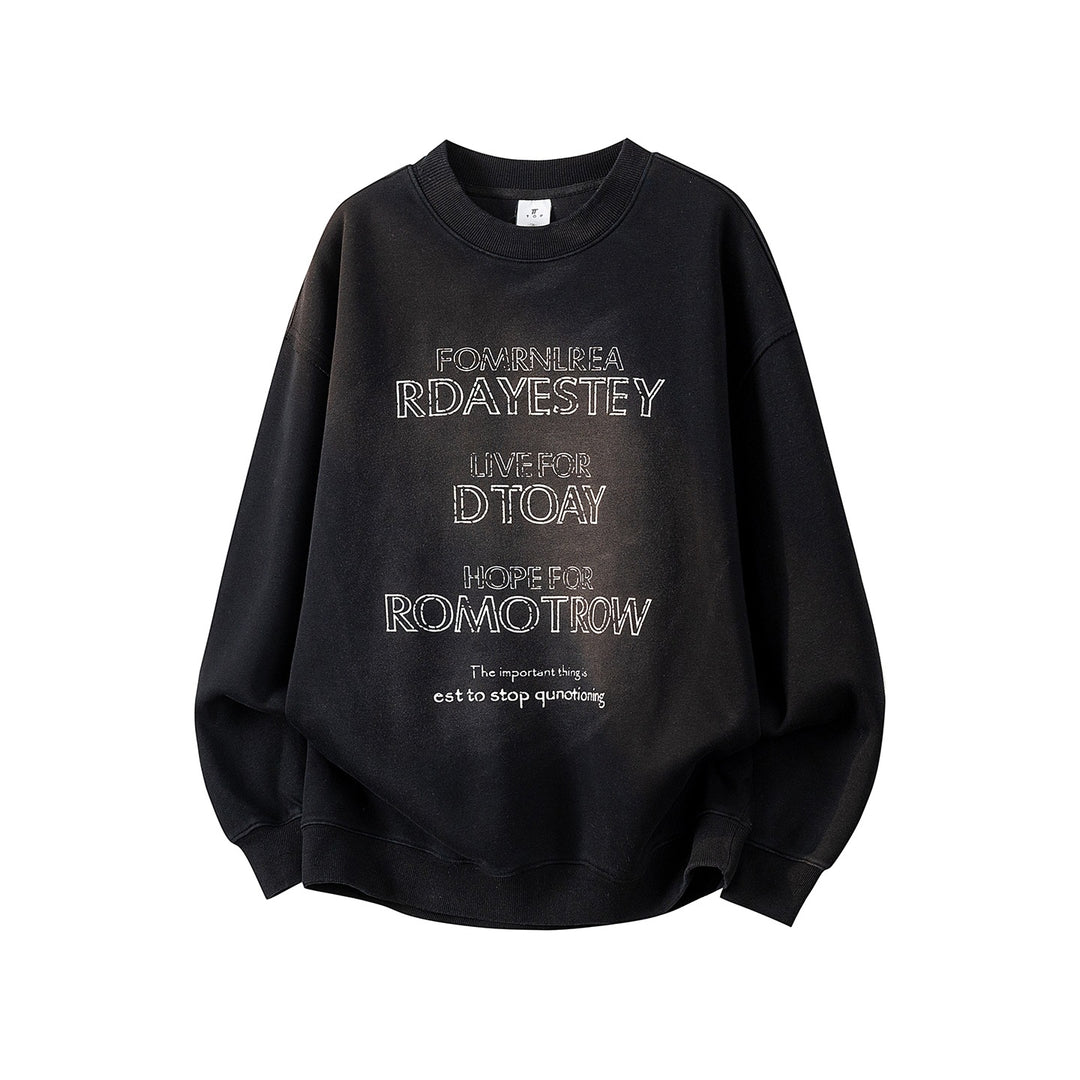 Damen Oversize-Sweatshirt mit gesticktem Schriftzug, abgerundetem Saum & überschnittener Schulter Echoarchiv